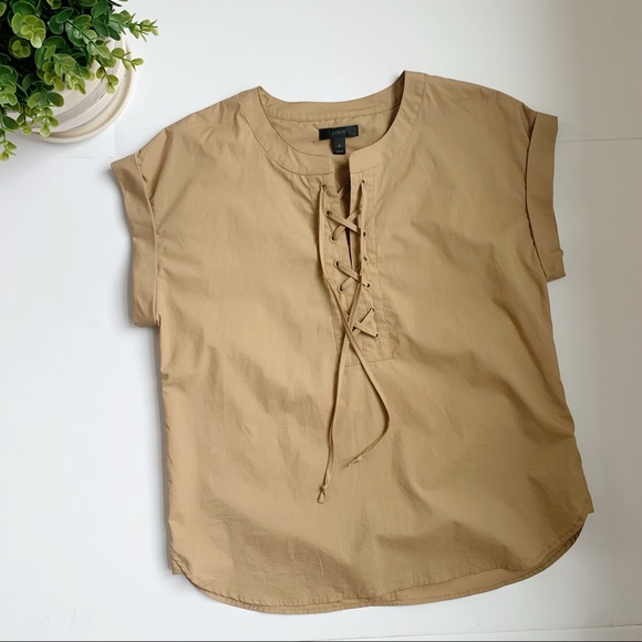 J. Crew | Camel Lace Up Cotton Popover sz 6 - Picture 2 of 3